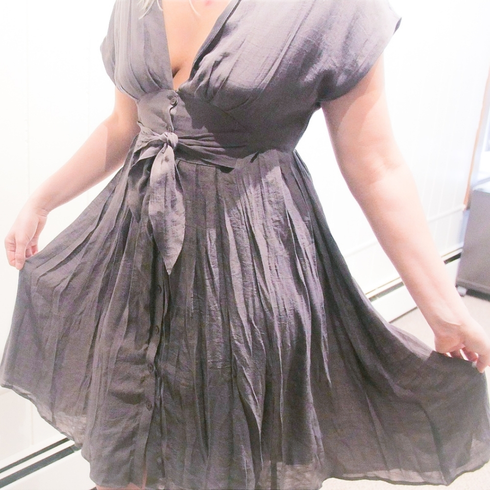 Wishlist Button Down Charcoal Purple Midi Dress